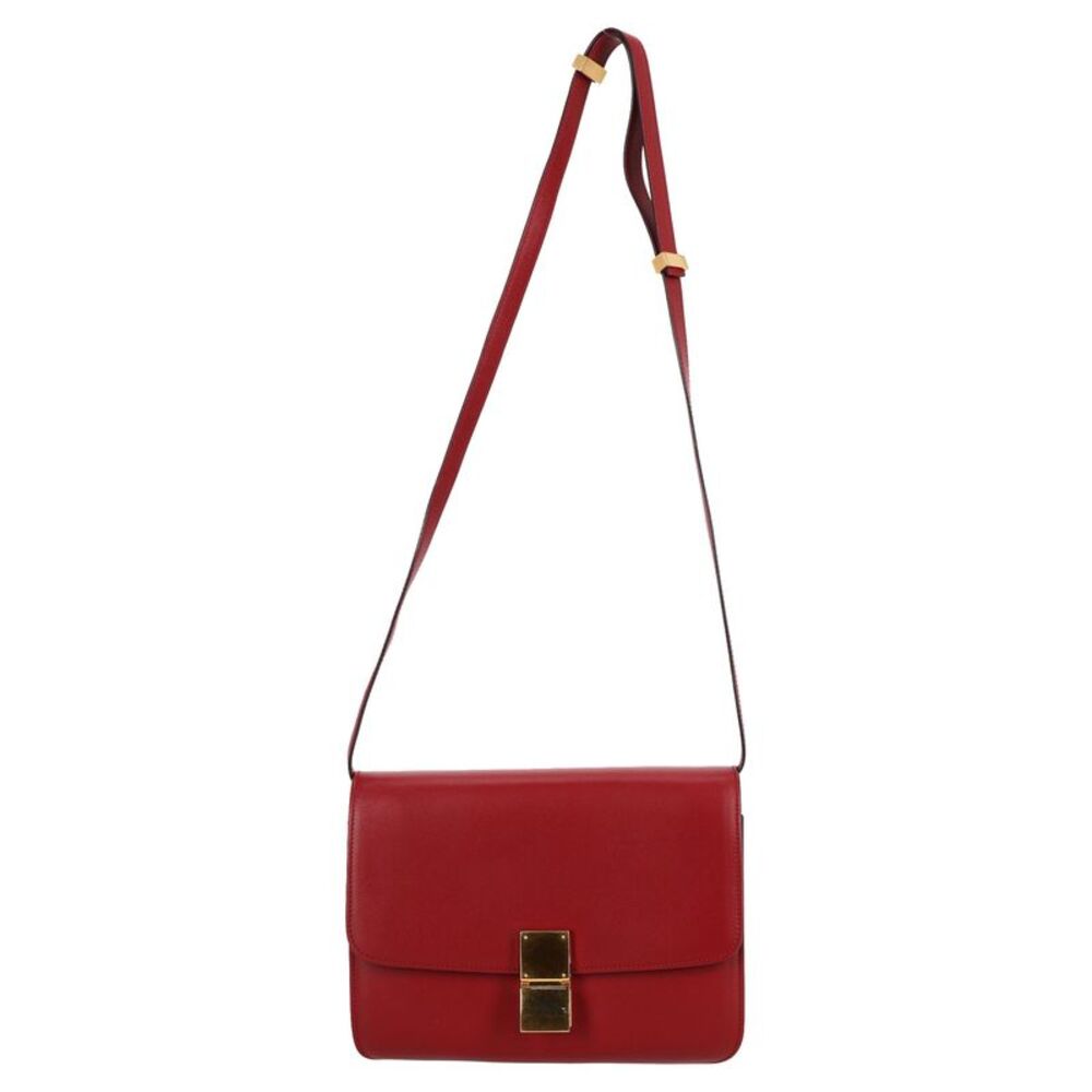 Celine Medium Classic Box Shoulder Bag in Burgundy Calf Leather